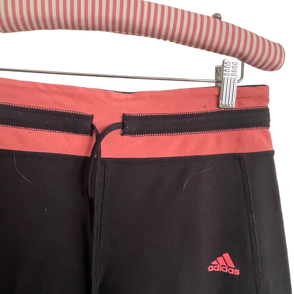 Adidas Climacool Womens Sz M Wide Full Leg Athletic Pants Stretch Black w Pink